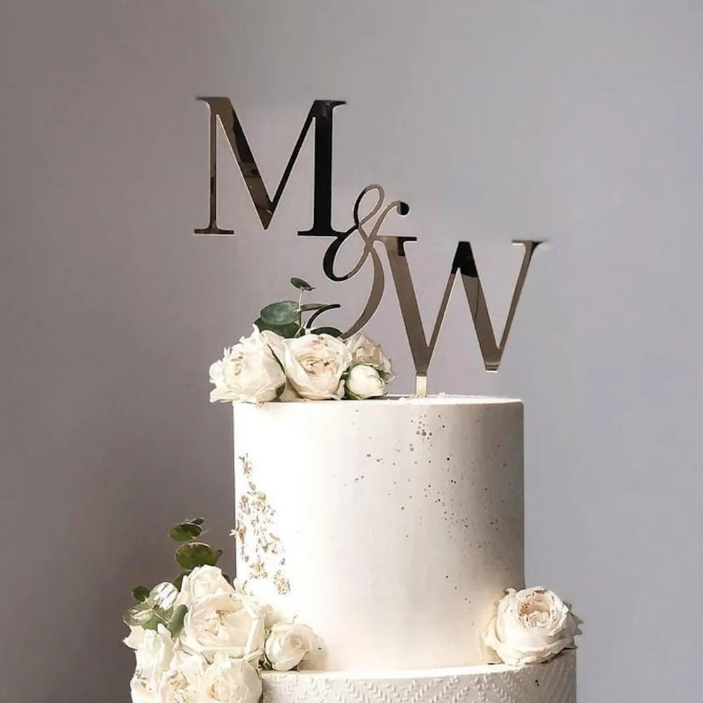 Personalisierte Hochzeitstorte Charm Verlobungstorte Dekoration Holz Gold Acryl Initialen Kuchen Topper Party Taufe Namensschild