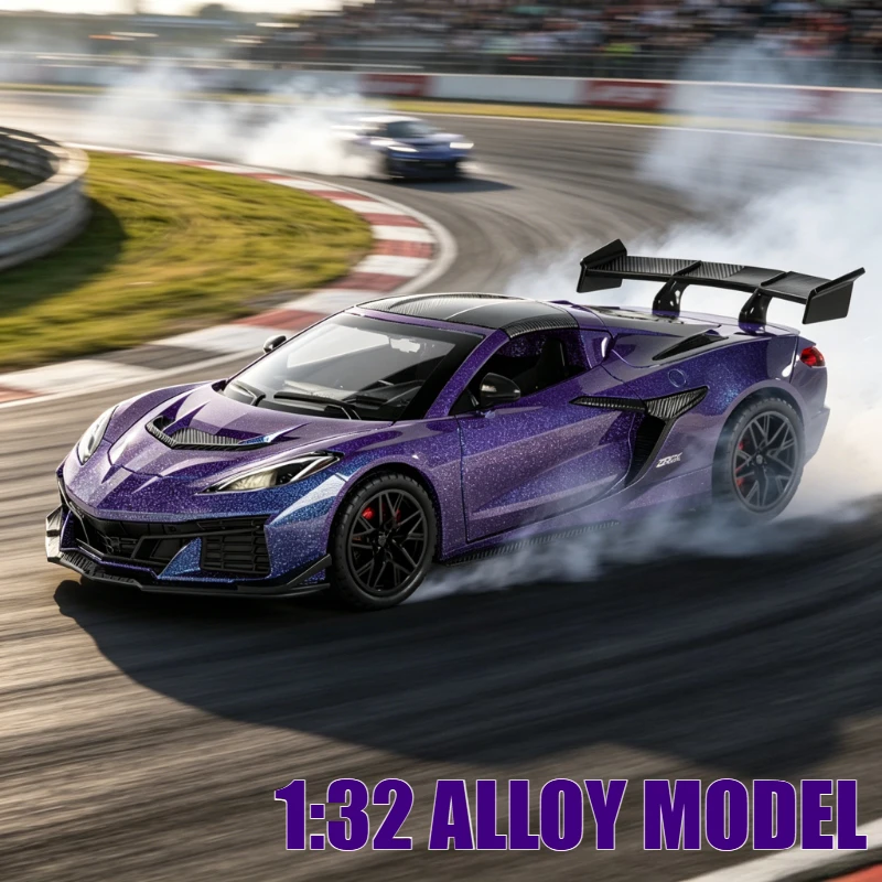 

1:32 C8 ZR1X Sports Car Simulation Alloy Car Model Static Decoration Sound Light Model Kid Toy Gifts