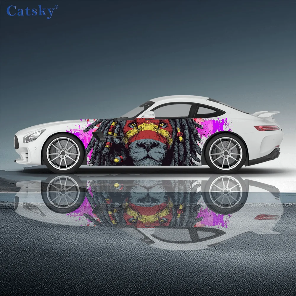 2pcs Hip hop lion pattern sticker car body door side decal decoration suitable for all General Motors cars car vinyl wraps