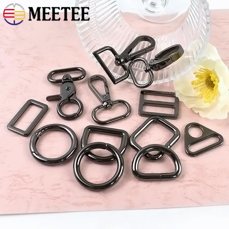 

10Pcs Black Metal Webbing Buckles Snap Hook Tri Glide Slider O Rings for Pet Collar Dog Leash Bag Strap Adjuster DIY Hardware