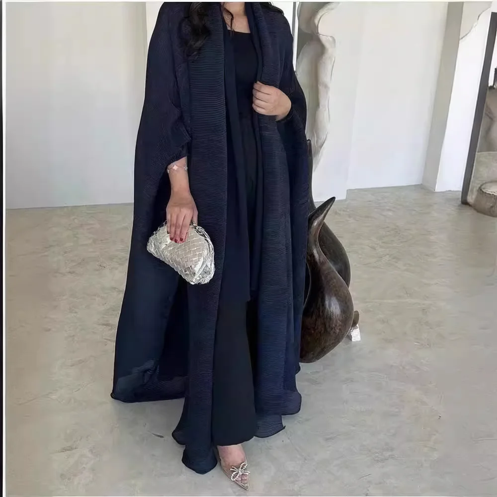 Abaya-pleated dress with lapel, lace-up robe, fashion, new summer 2024