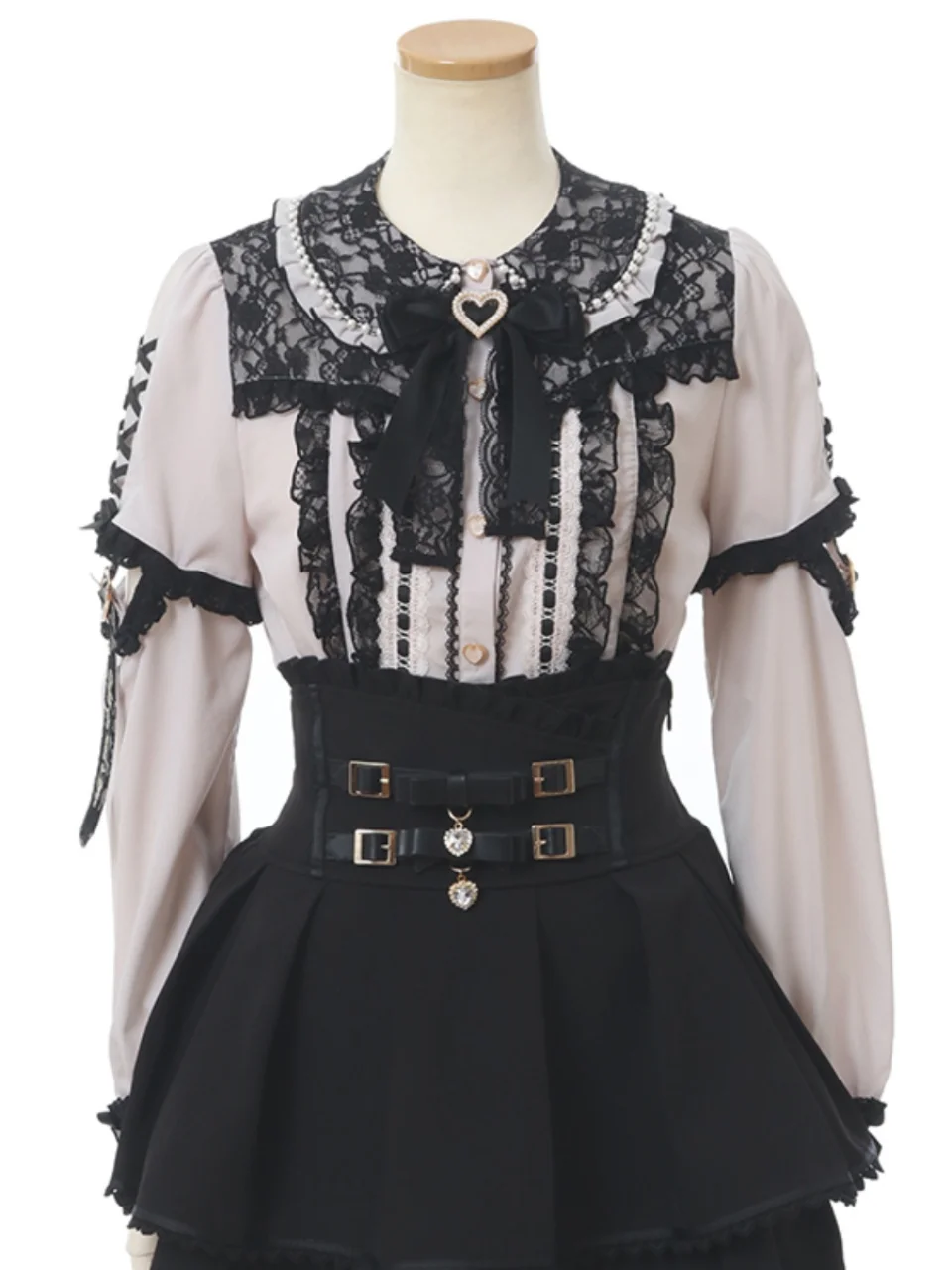 Japanese Liz 2024 Spring New Mine Sweet Detachable Sleeves Lace Stitching Lolita Shirt Women Girls Lace Bow Pink Black Blouses