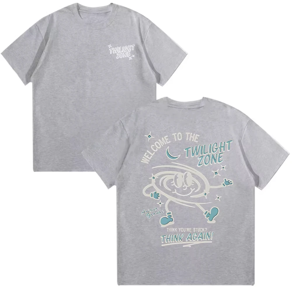 أريانا غراندي منطقة الشفق فكر مرة أخرى تي شيرت الرجال النساء خمر عالية الجودة القطن تي شيرت موضة عادية لينة المحملة Y2K القمم