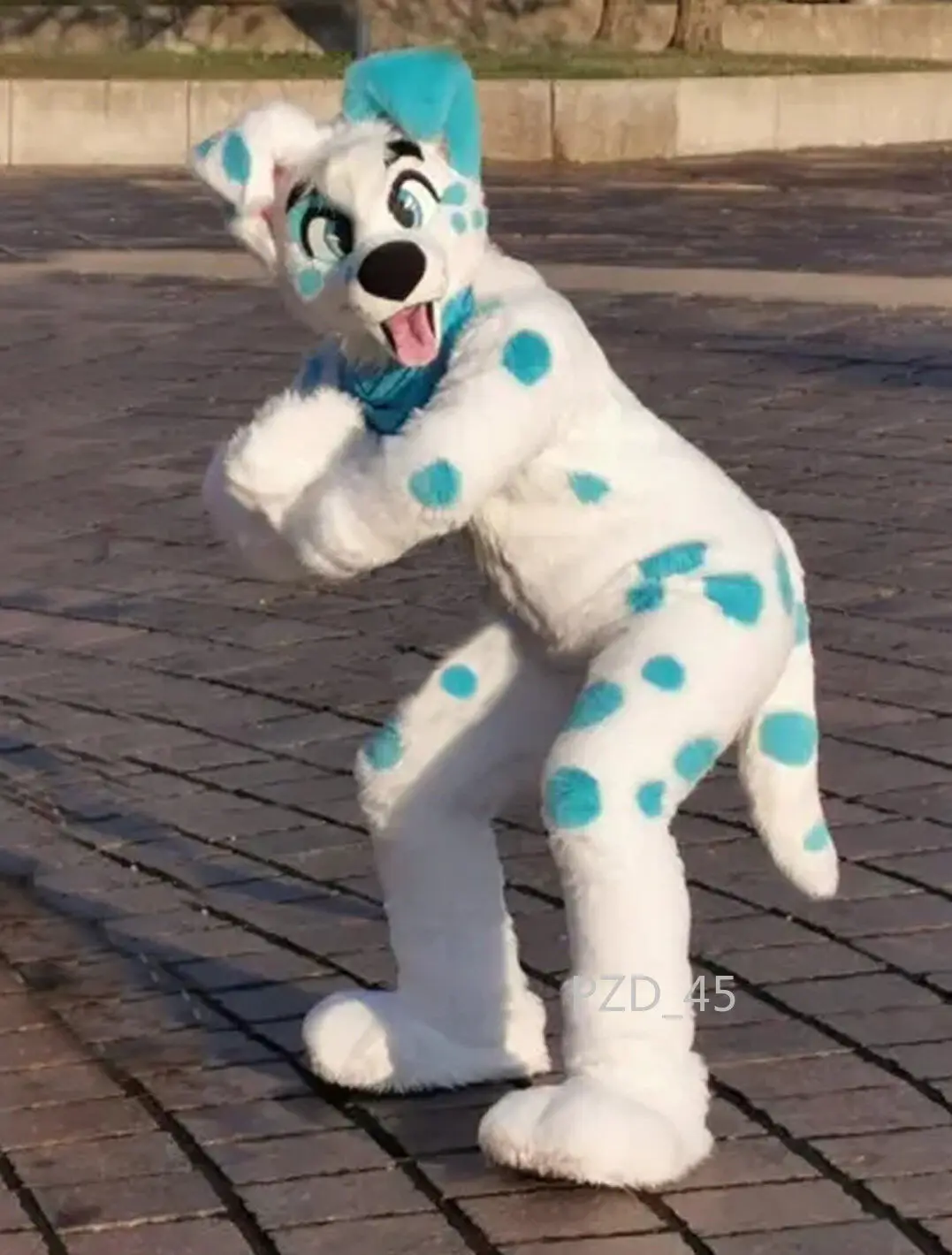 الأبيض أفخم الأزرق النقاط الكلب التميمة زي ، هاسكي فوكس ، Fursuit ، هالوين دعوى ، تأثيري