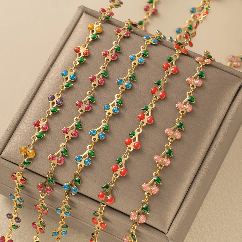 

1 Meter Stainless Steel Cute Enamel Cherry Sweet Chains For DIY Necklace Bracelets Jewelry Making Supplies Accessories Findings