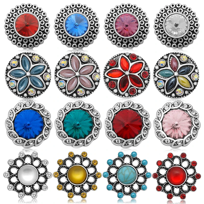Colorful Rhinestone Beauty Rotating Flowers Round Metal 18mm snap buttons for DIY 18mm snap jewelry Accessories Women Gift