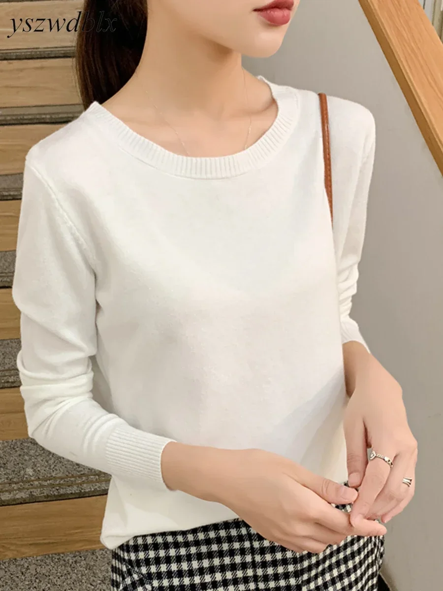 YSZWDBDLX Womens Sweater Spring Autumn O-neck Loose Solid Cashmere Pullovers Woman Sweaters Basic Bottoming Shirt Knitted Tops