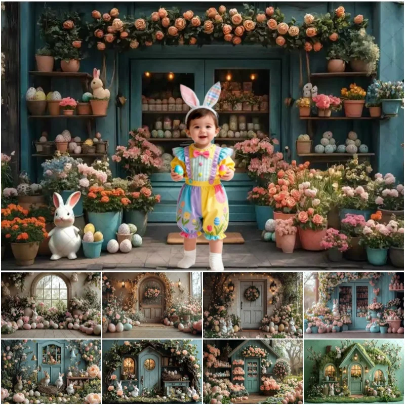 Spring Easter Rabbit Photography Background Easter Street Window Color Eggs Baby Shower Newborn Portrait Backdrop Photozone Prop