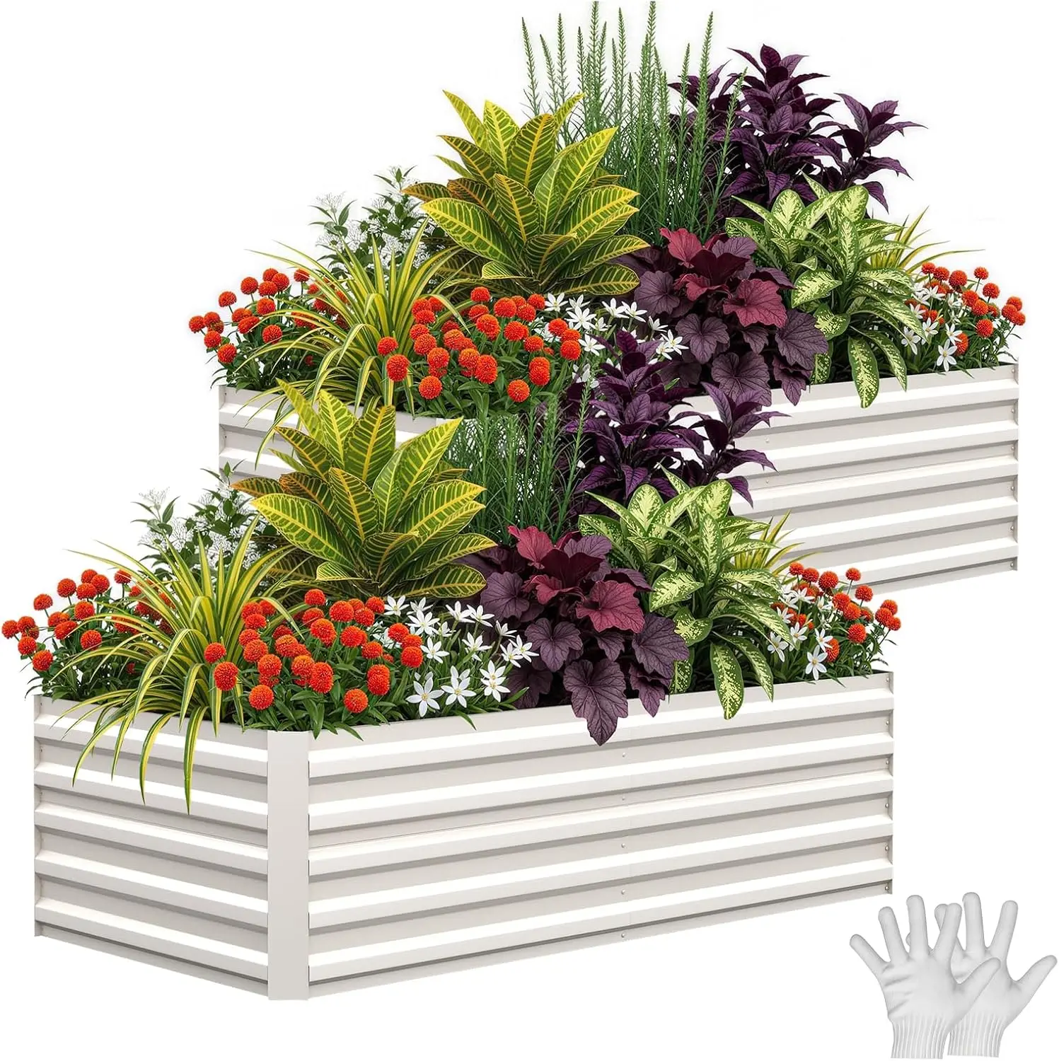 Tacleekii 2PCS 6x3x2ft Galvanized Raised Garden Bed Outdoor Planter Box 0.5mm Thick Steel Raised Garden Kit, 24in Deep. For Vegetables, Herbs & Flowers. Rust-resistant, Easy DIY Assembly