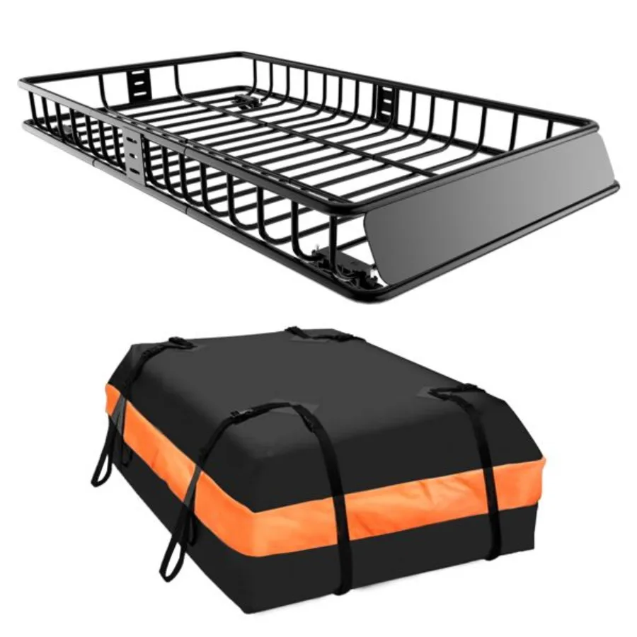 

64x39x6 Roof Rack Heavy Duty Rooftop Cargo Carrier Roof Basket with Waterproof Bag Elastic Net with Attachment Hooks Ratchet St
