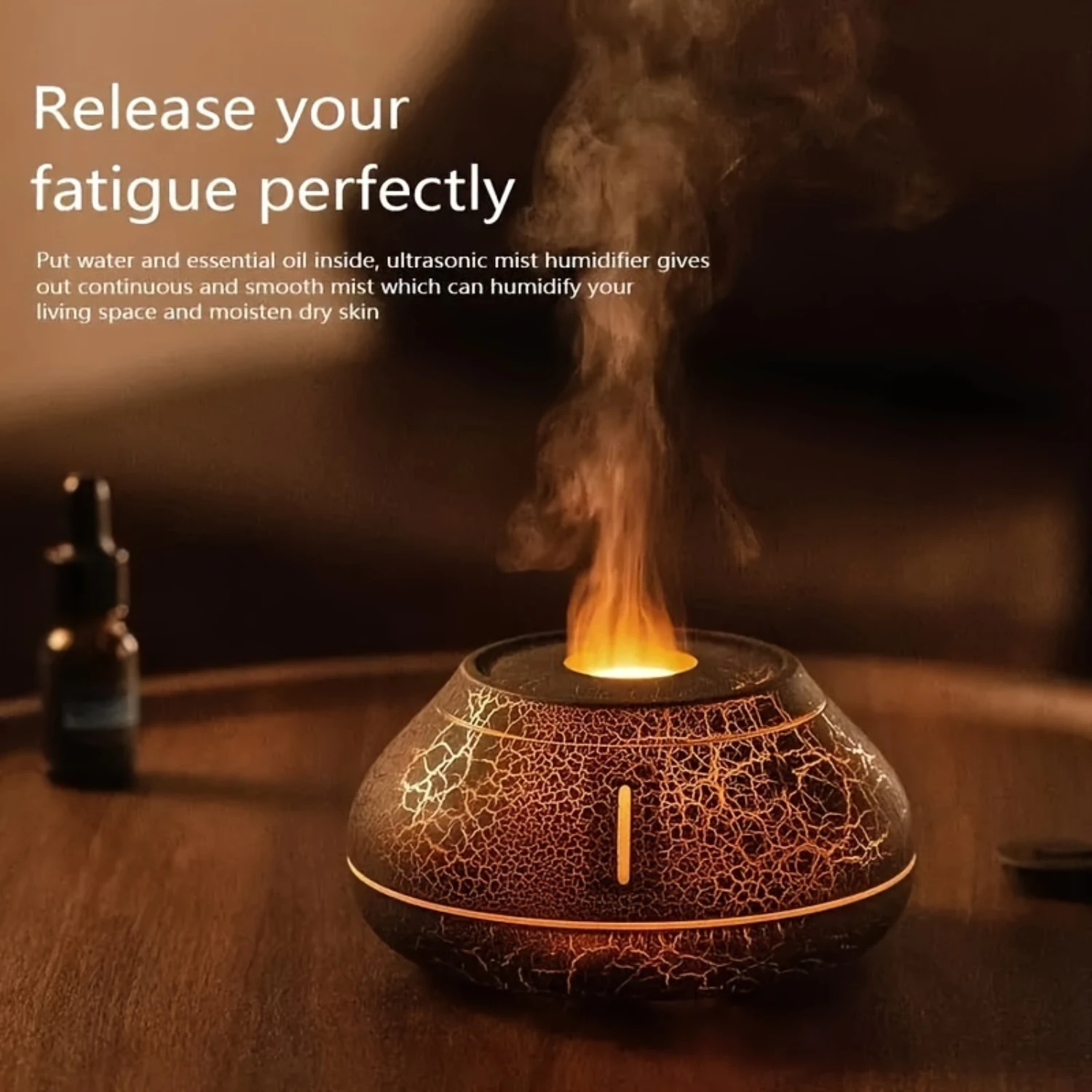 1 قطعة 7 ألوان مرطب محاكاة اللهب مع الروائح والإضاءة - موزع الزيوت العطرية الذي يعمل بمنفذ USB لغرفة النوم و Tra