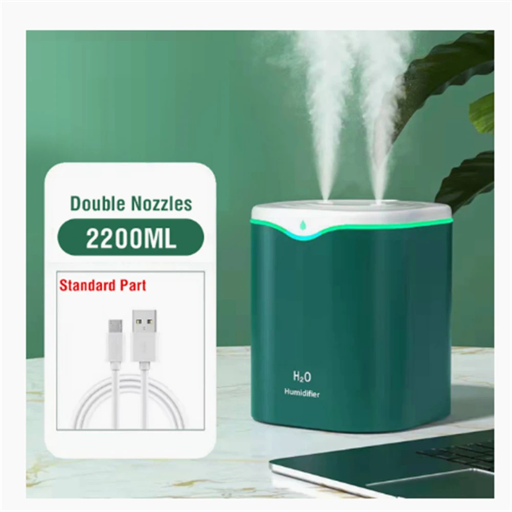 Humidificador de aire ultrasónico de doble pulverización, difusor de aceite esencial con tanque de agua de 2200ml para el hogar, la Oficina y el dormitorio, venta al por mayor, 2200ml