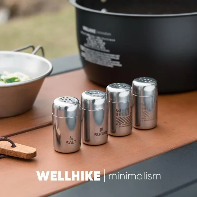 WELLHIKE Mini Stainless Steel Spice Bottle Set Portable Camping Salt Sugar Seasoning Shaker Jar With Storage Mesh Bag