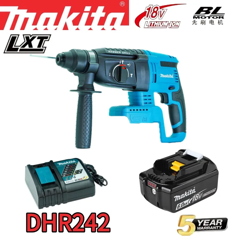

Бесщеточный перфоратор Makita DHR242 18В, аккумуляторный, SDS Plus, 3 режима, ударная мощность 2.0 Дж, глубина сверления по бетону 24 мм, для тяжелых работ