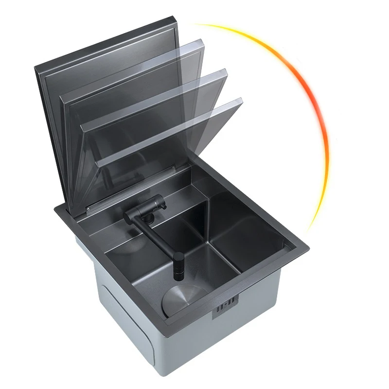 Handmade Single Rectangular Bowl Stainless Steel RV Kitchen Sink 304 Above Counter Installation with Faucet One-Hole Design