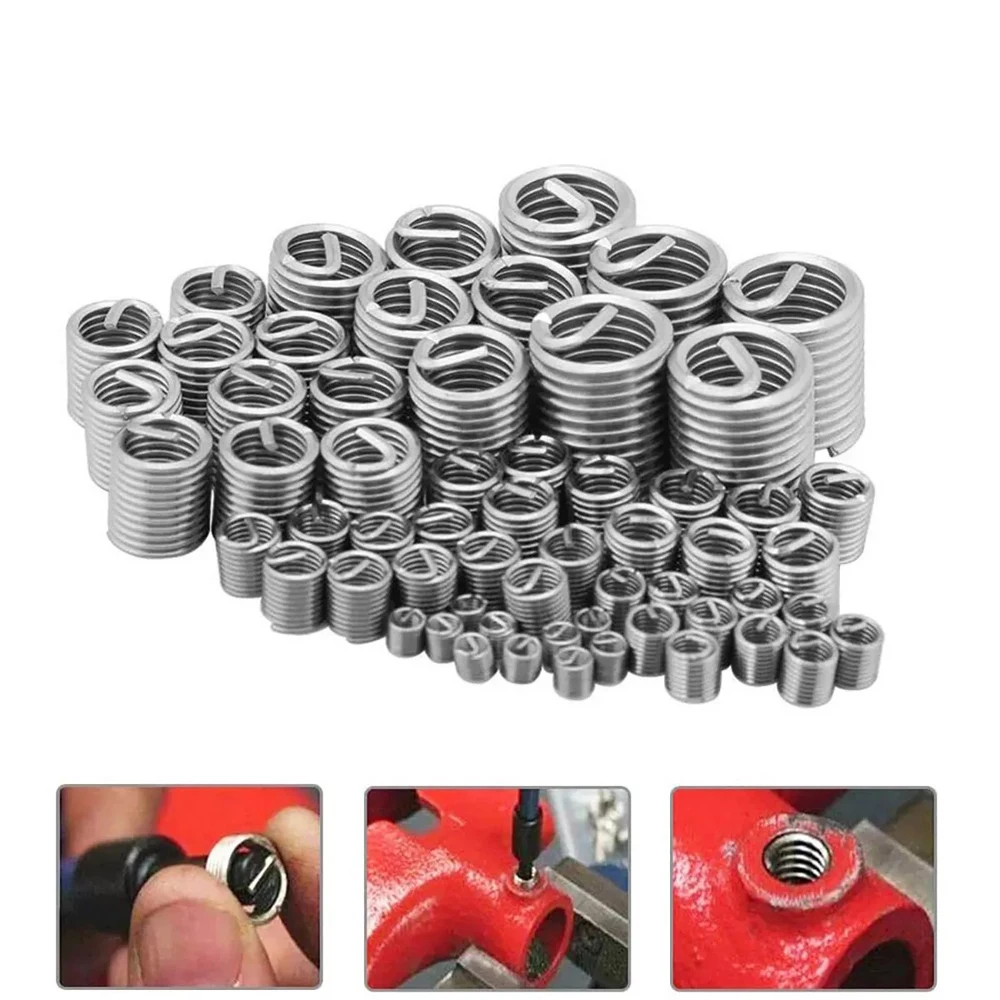 60Pcs Wire Thread Coiled Helicoil Wire Inner Thread 304 Stainless Steel Helical Coiled Wire Repair Threaded Sleeve  M3-M12