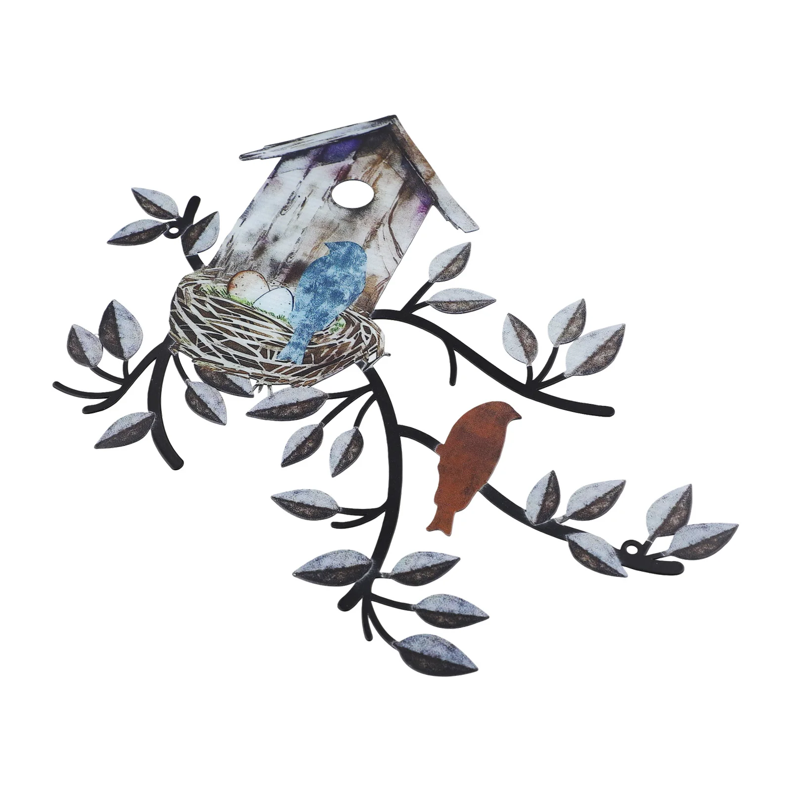 Decor Metal Art Hanging Metal Trees Wall-Art Wall Decor With Birdhouse Metal Leaf Wall Decor Durable-Decoration