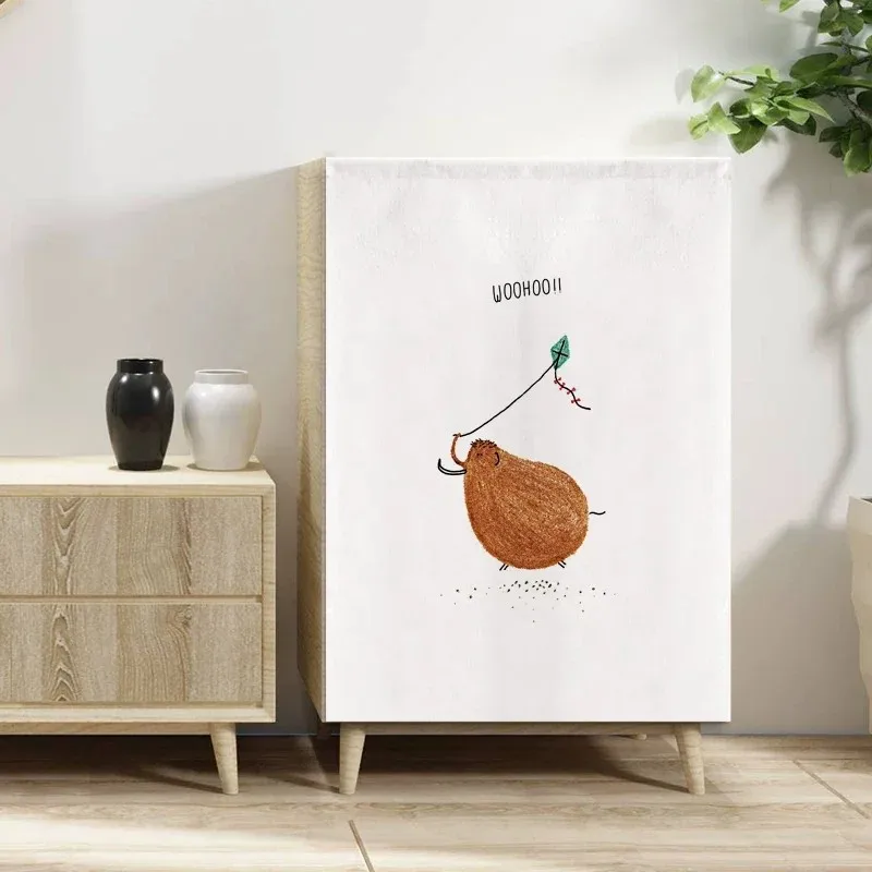 VIKAMA Cute Cartoon Animal Velcro Curtain No-Drill Dustproof for Wardrobe Shoe Rack Home Decor