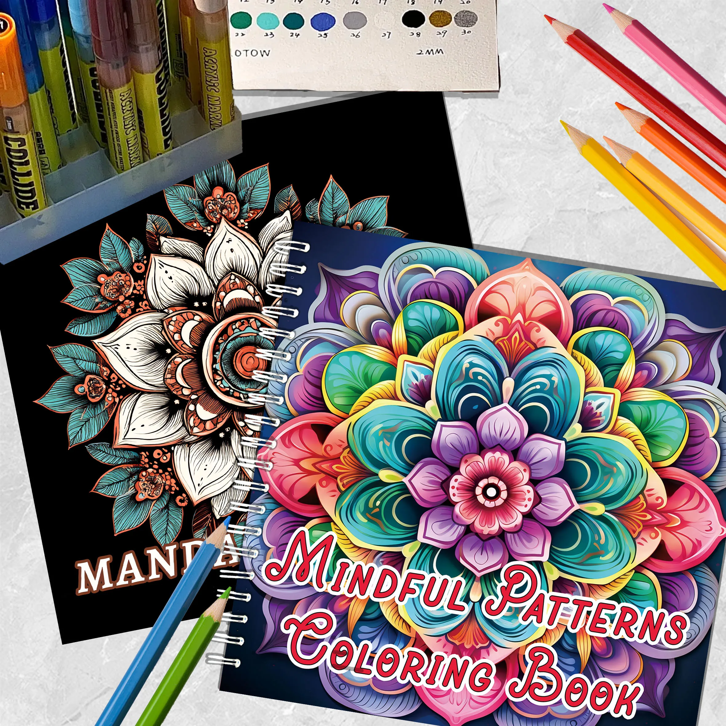 2pcs Art Coloring Book 24 Page Mandala Flowers Adult Picture Book SIMPLE BOLD Relieve Stress Kill Time Graffiti Painting Drawing