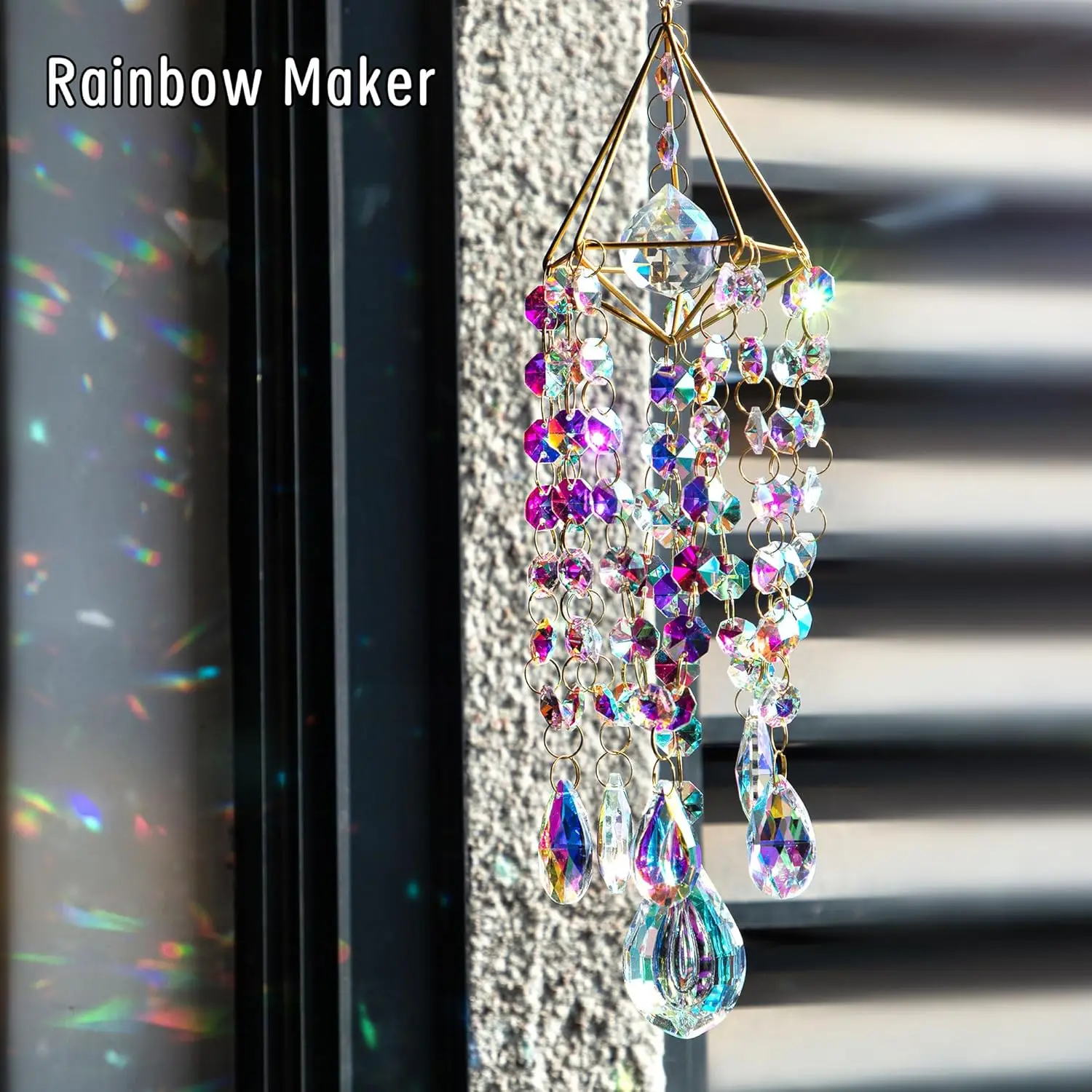 Crystal Suncatchers for Window Hanging Wind Chime Style Garden Sun Catchers with Crystals Rainbow Maker Indoor Outdoor Decor