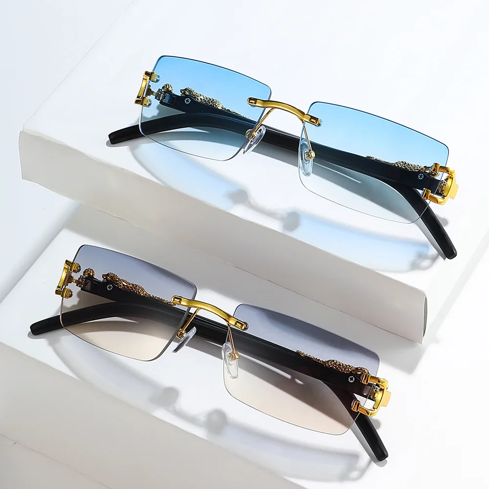 1PCS Fashion Vintage Rimless Sunglasses Women Men Gradient Rectangular Brand Designer Sun Glasses