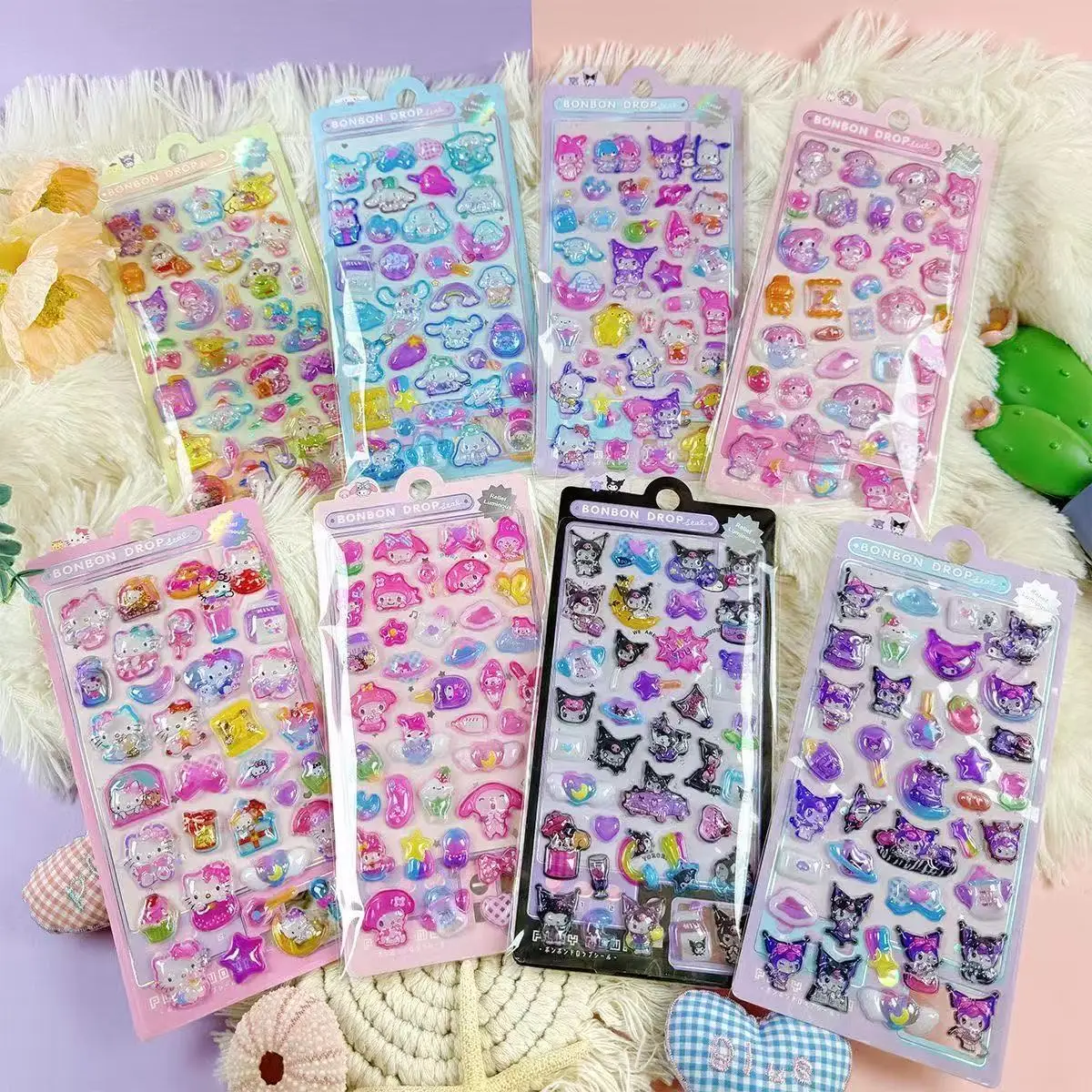 

Sanrio cartoon cute 3D embossed stickers, glow-in-the-dark fun children's cute cartoon animal decals for decoration