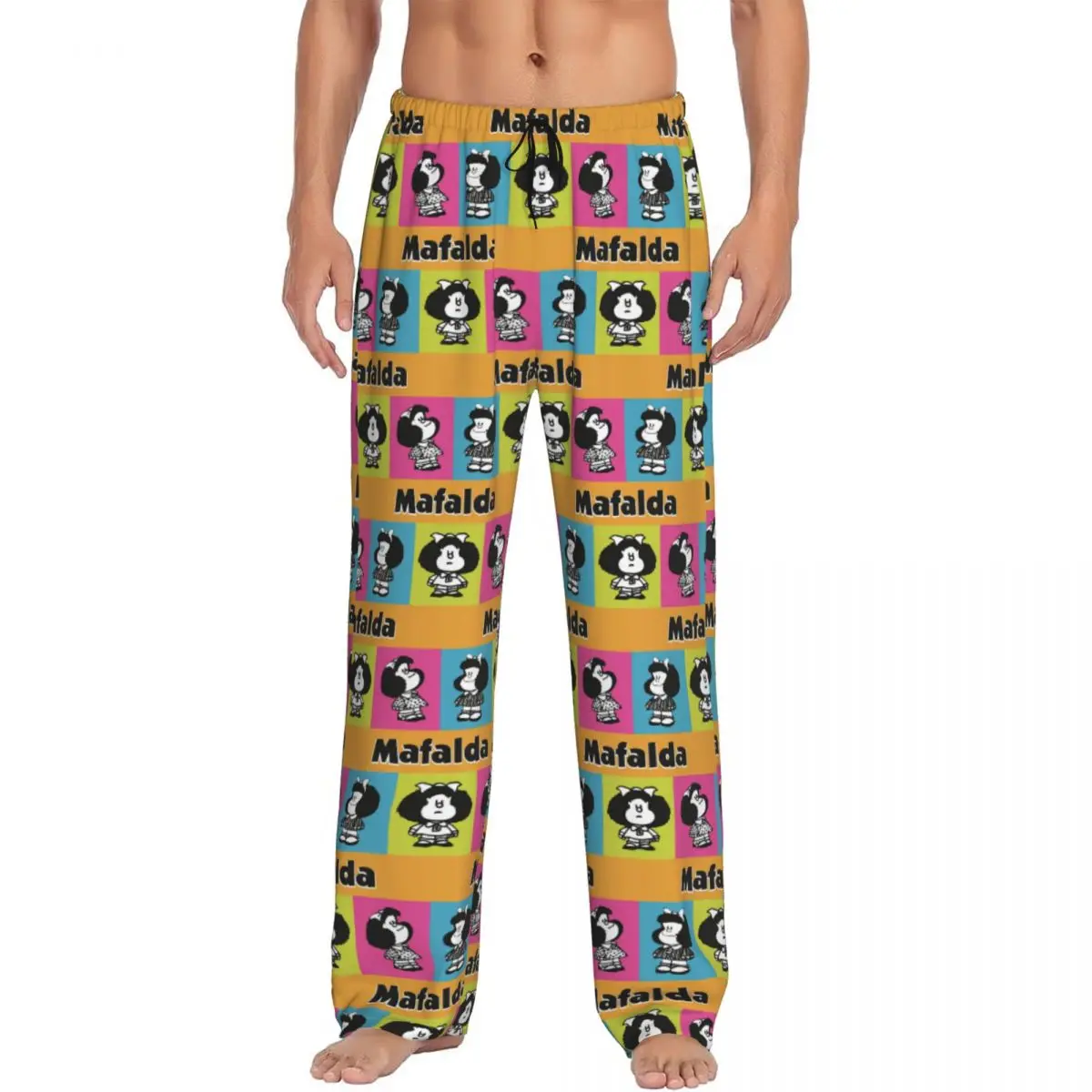 Custom Mafaldas Quino Cartoon Pajama Pants Men's Lounge Sleep Drawstring Sleepwear Bottoms with Pockets