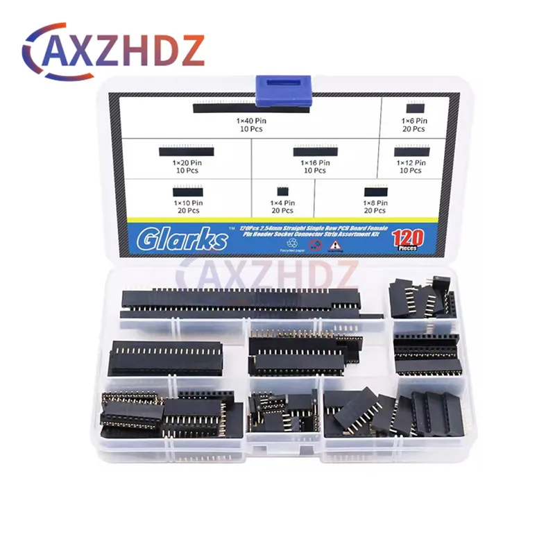 8 Kinds 120pcs Single Row Female Seat Boxed 2.54mm Single Row Pin Socket Connector PCB Board Combination Kit