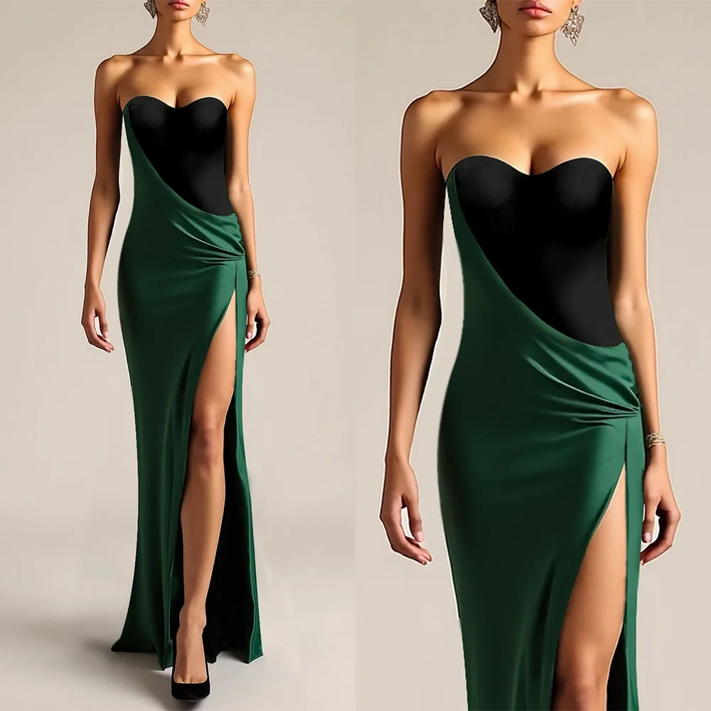 Abiti a forcella alta lunghi fino al pavimento con scollo a cuore personalizzato di alta qualità per l'abito da sera di lusso per il compleanno