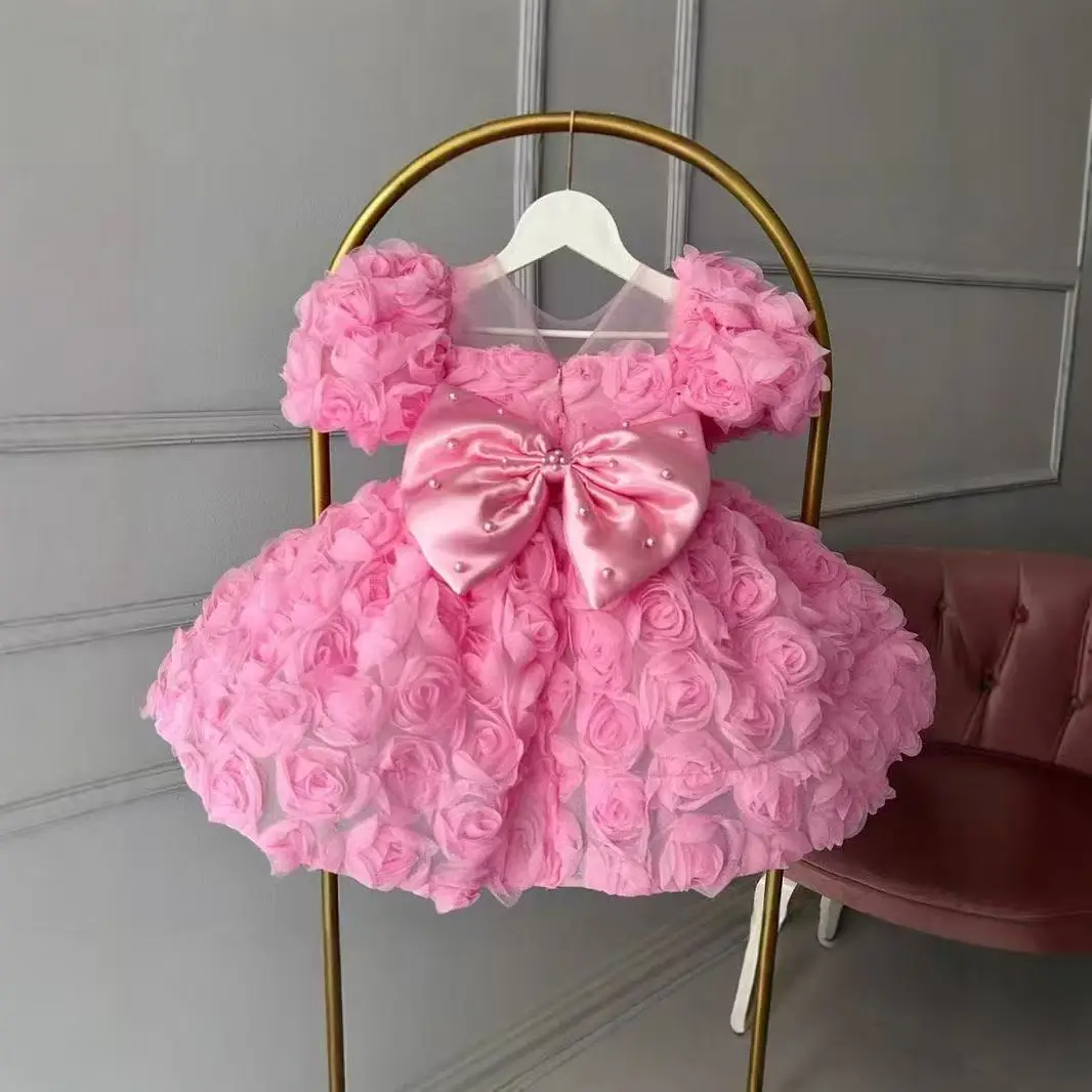 

Girl's Dress Dress New Children's Net Red Three-Dimensional Flowers French Princess Dress Girls Runway Show 80-140CM
