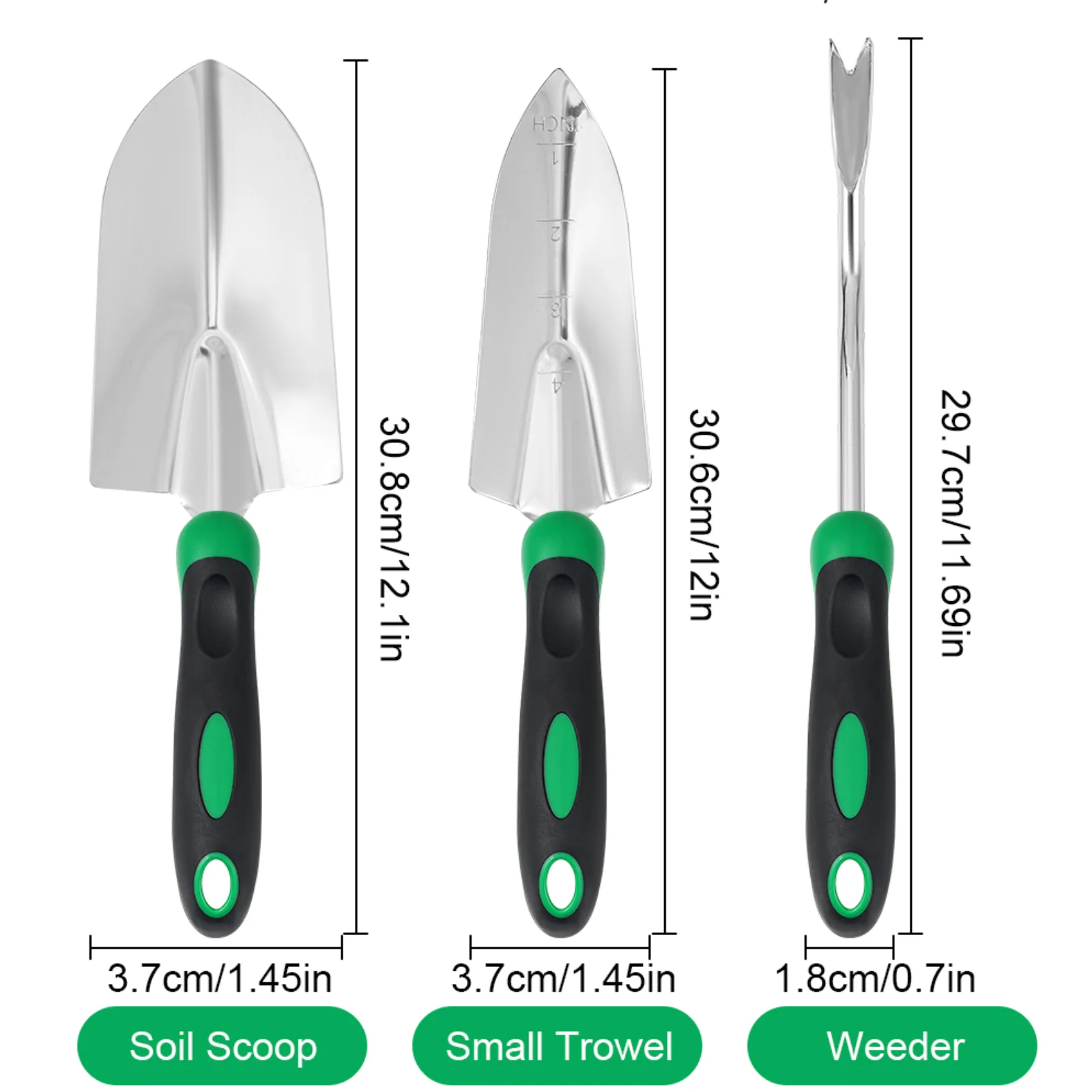 Yeuwwwel-Juego de herramientas manuales de jardinería, paleta de jardín resistente, transplantador, deshierbe de mano con ergonómico no S, 3 piezas