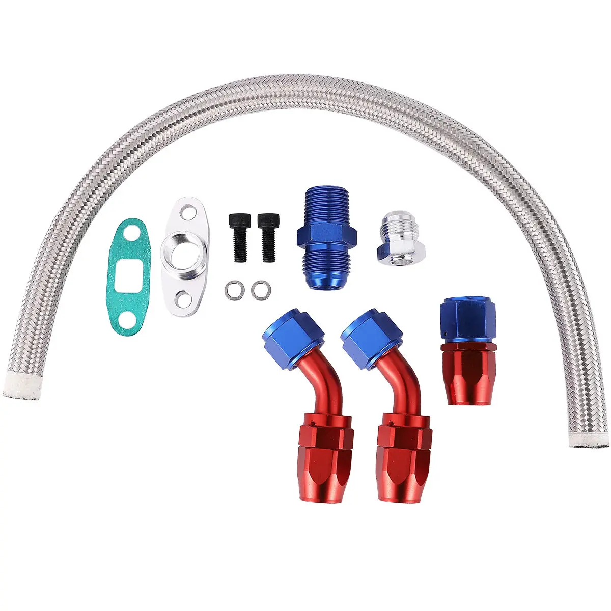 

1Set High Performance Turbo Oil Inlet Kit for T3 Charger Aluminum Alloy Braided Stainless Steel Oil Cooling Lubrication Feed