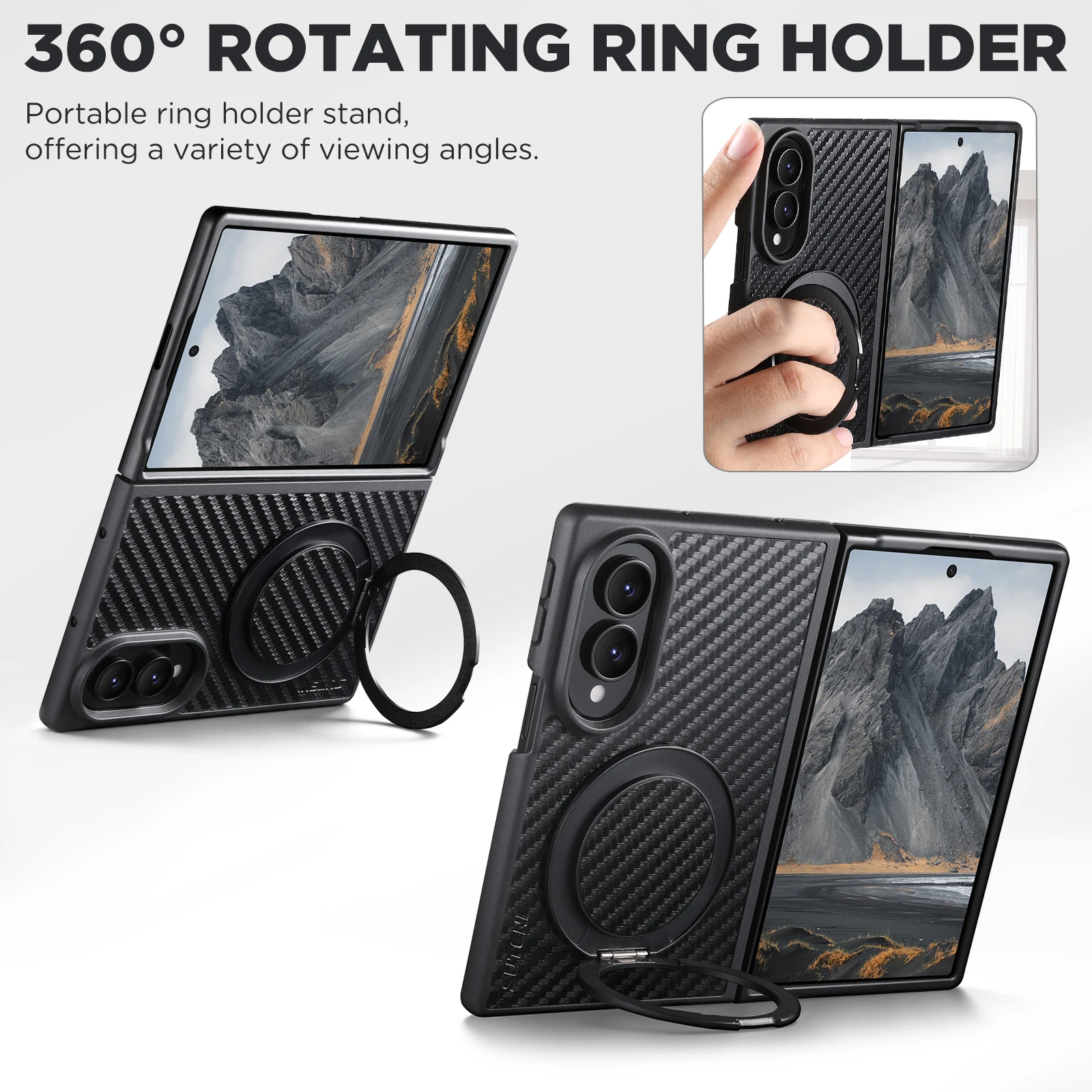SUTENI Mobile Phone Case Magnet Wireless Charging 360° Rotating Stand Faux Leather Ring Buckle For Samsung Galaxy Z Fold 8 view 6