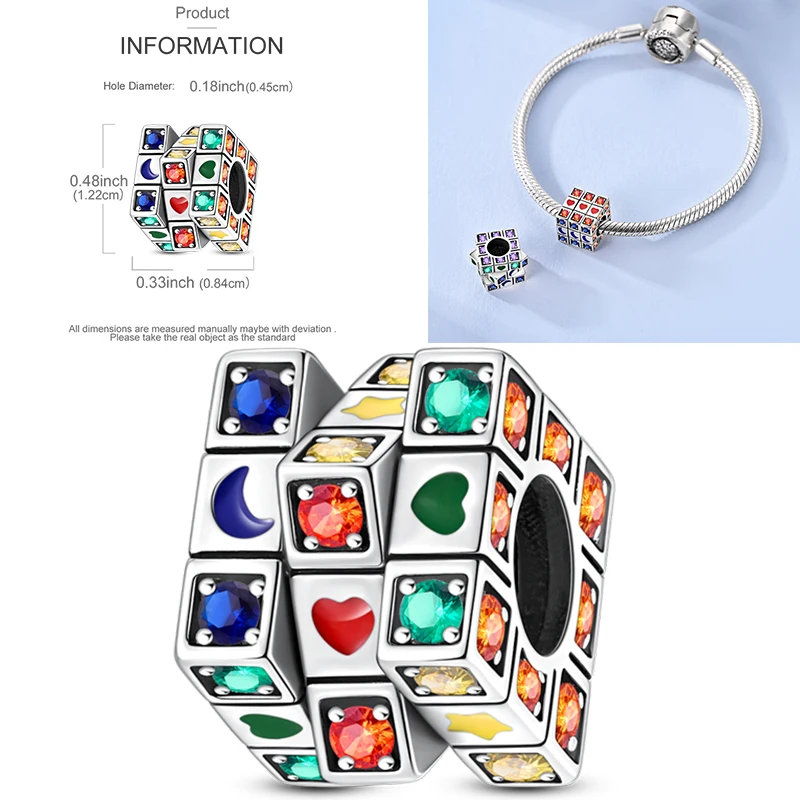 925 Sterling Silber Bunte CZ-Charm-Perlen Herz Baum des Lebens Elefant Hamsa Pfote Sonne Mond für DIY Armband Halskette Geschenk – Detail 29