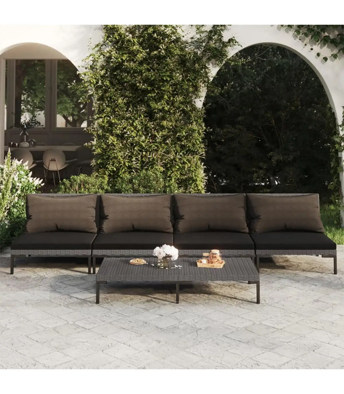 Garden sets Set garden furniture 5 PCs dark gray synthetic rattan cushions