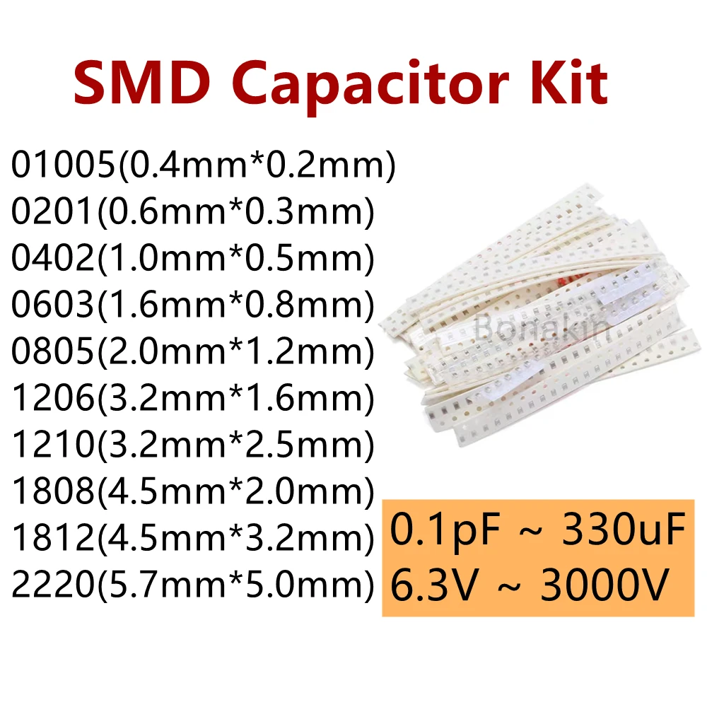

01005 0201 0402 0603 0805 1206 1210 1808 1812 2220 SMD Ceramic Capacitor Assorted Kit 10uF 10nF 100nF 100pF Chip Capacitance Set