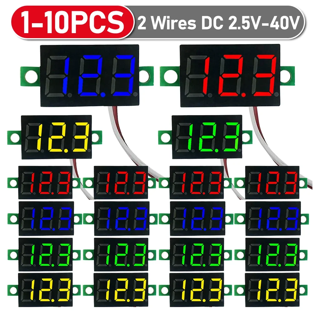 1-10 sztuk 2 przewody Mini woltomierz cyfrowy wyświetlacz LED 0.28 Cal DC 2.5V-40V miernik Tester napięcia narzędzie do czujnik napięcia