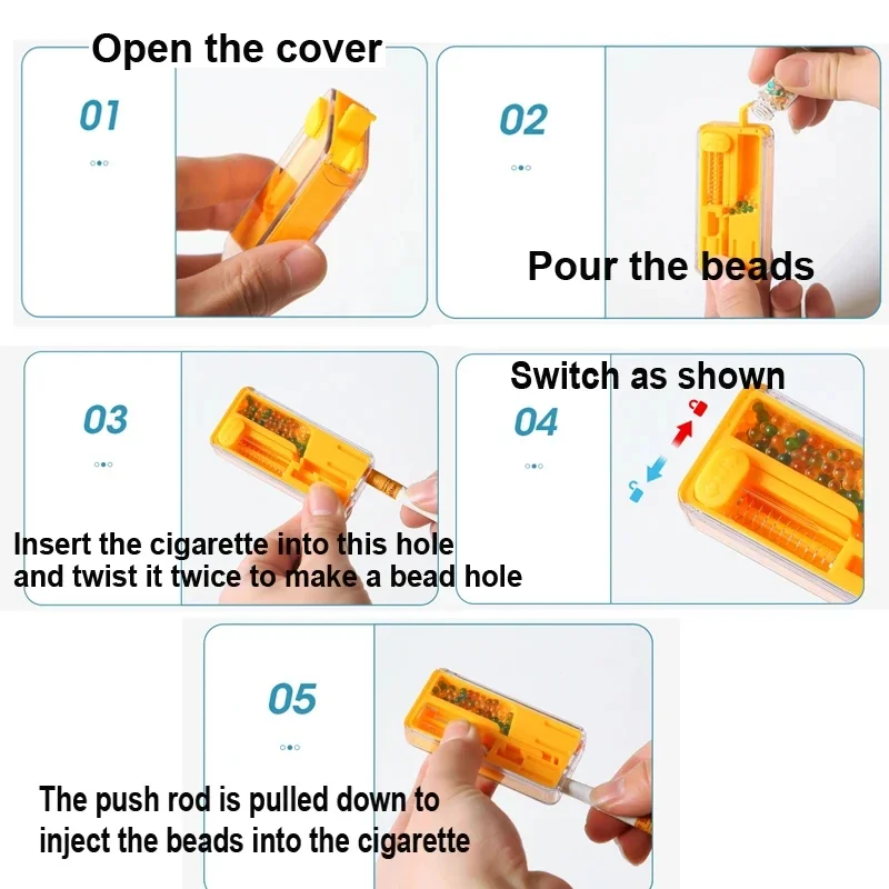 DIY Handy Cigarette Explosion Menthol Tastes Beads with Pusher Push Box Fruit Flavour Smoke Capsules Pops Smoking Accessories