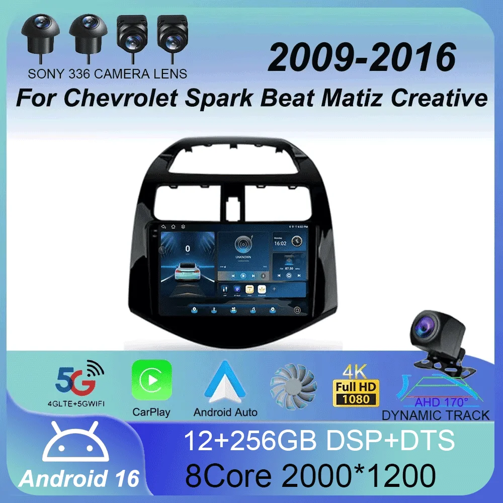 Android 16 Carplay Auto Multimedia Player for Chevrolet Spark Beat Matiz Creative 2009 - 2016 E53 X5 M5 2din Car Radio Stereo