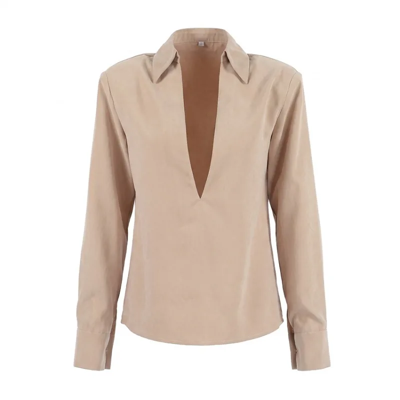 LIinar Fall 2026 New Arrival Fashionable Women's V-Neck Sexy Low-Cut Long-Sleeve Fitted Solid-Color Pullover