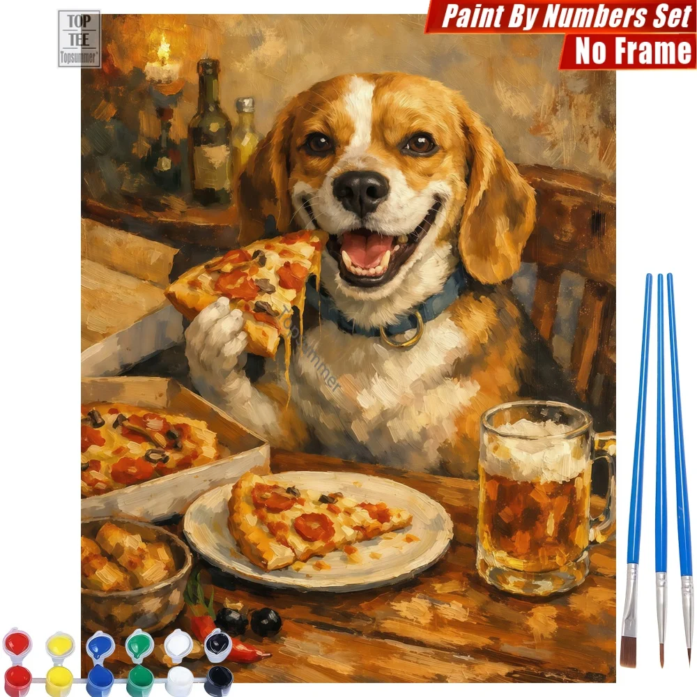 Set de pinturas al óleo digitales con motivos de perro, pizza y cerveza - Disfruta de una pintura al óleo realista para decoración del hogar y dormitorio, regalo del Día de Acción de Gracias para tu esposo