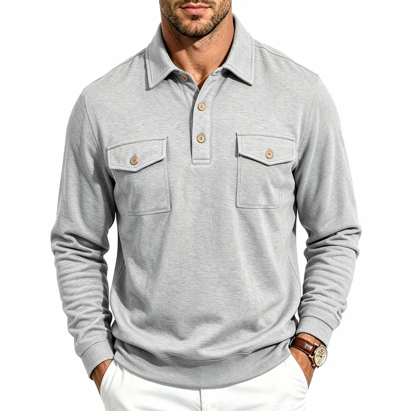 Herbst- und Winter-Herren-POLO-Pullover mit langen Ärmeln, lässigem Kragen, sportlichem Design und mehreren Taschen, Großhandel – Detail 29