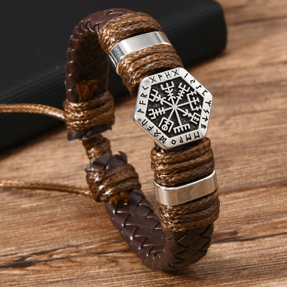 Vintage Ethnic Woven Leather Men’s Bracelets Retro Metal Scripture Handmade Leather Bracelets Jewelry Gifts For Friend