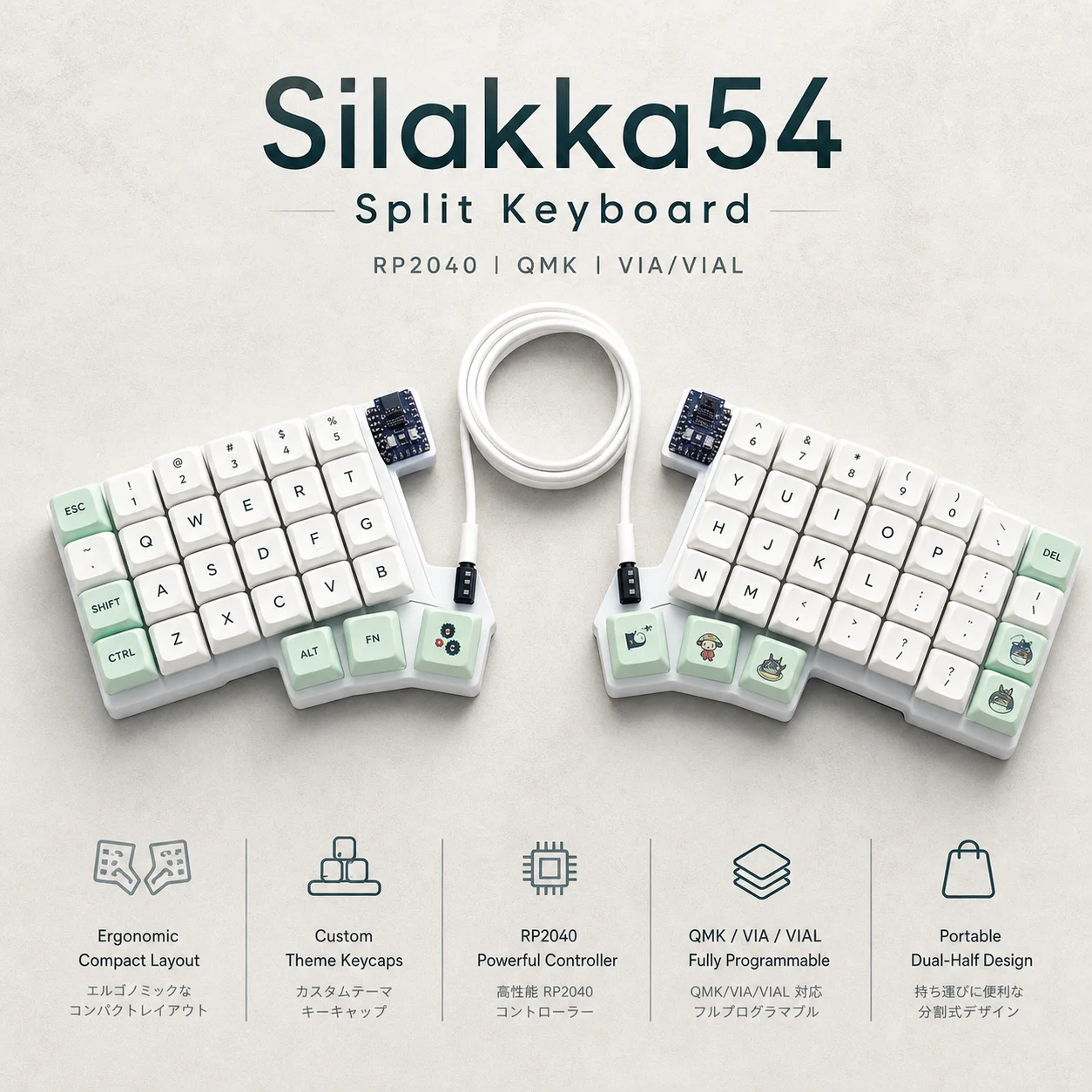 SilakK54 Split Mechanical Keyboard Kit, Dual RP2040 Chip Hot Swappable MX Socket, QMK and VIAL Firmware, Suitable for Esports