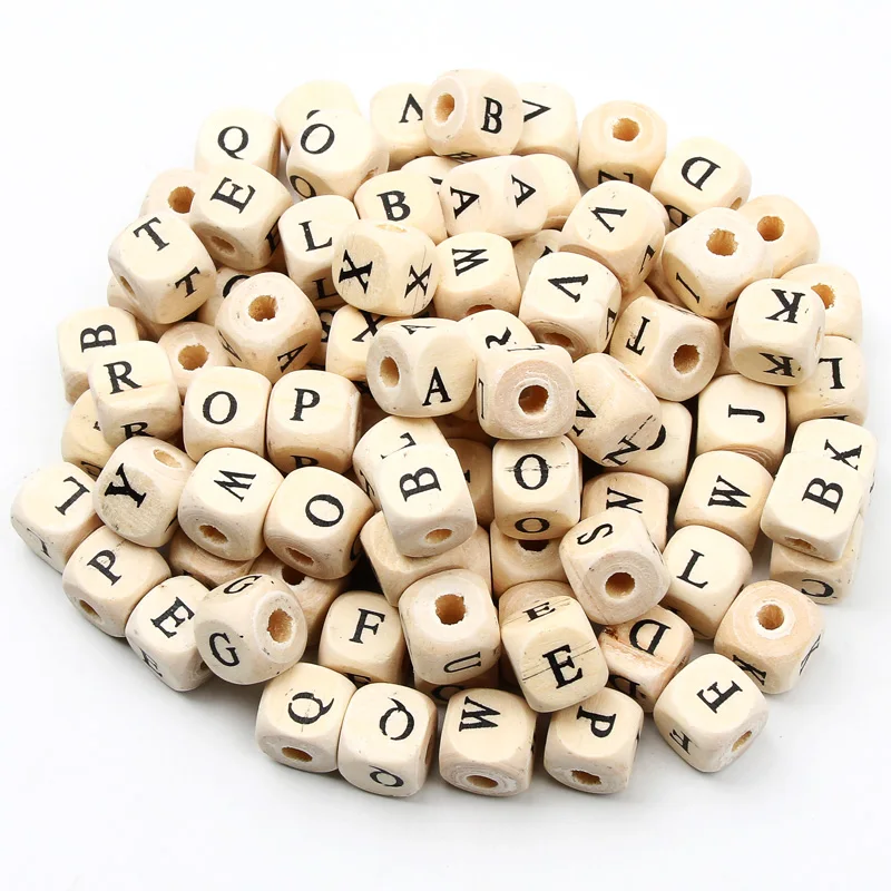 50pcs 10mm Square Wooden Alphabet Beads Mix Wood A-Z Letter Spacer Beads For Jewelry Making Diy Bracelet Necklace Crafts