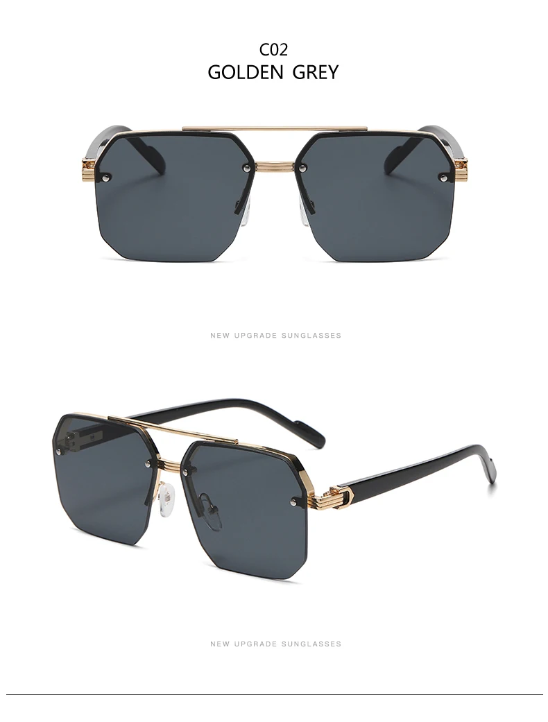 Herren Metall-Sonnenbrille Quadratischer Halbrahmen mit Ziernieten Lässiger Trend Persönlichkeit Retro Mode Outdoor-Sport-Brille – Detail 5