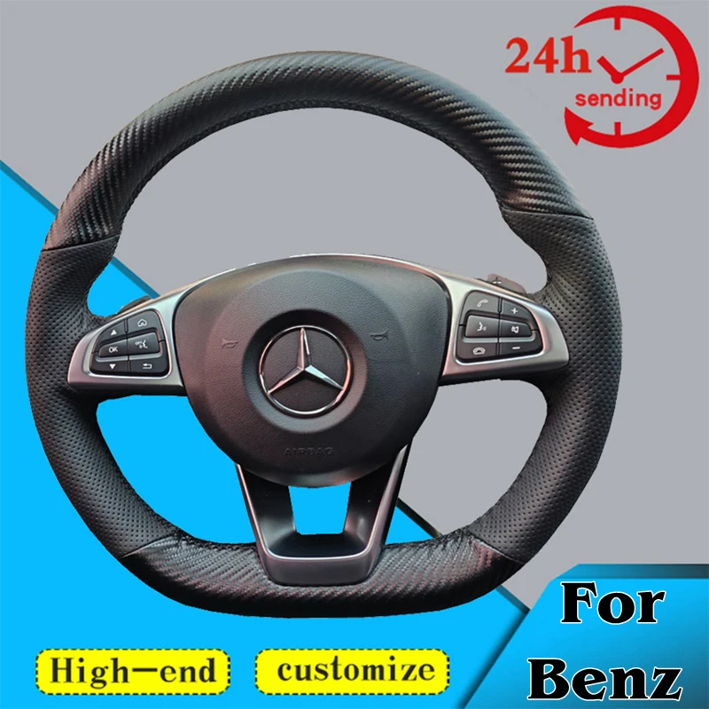 

Custom Carbon Fiber Leather Car Steering Wheel Cover 100% Fit For Mercedes Benz A200 A250 B250 B260 C200 C250 C300 Sport CLA220