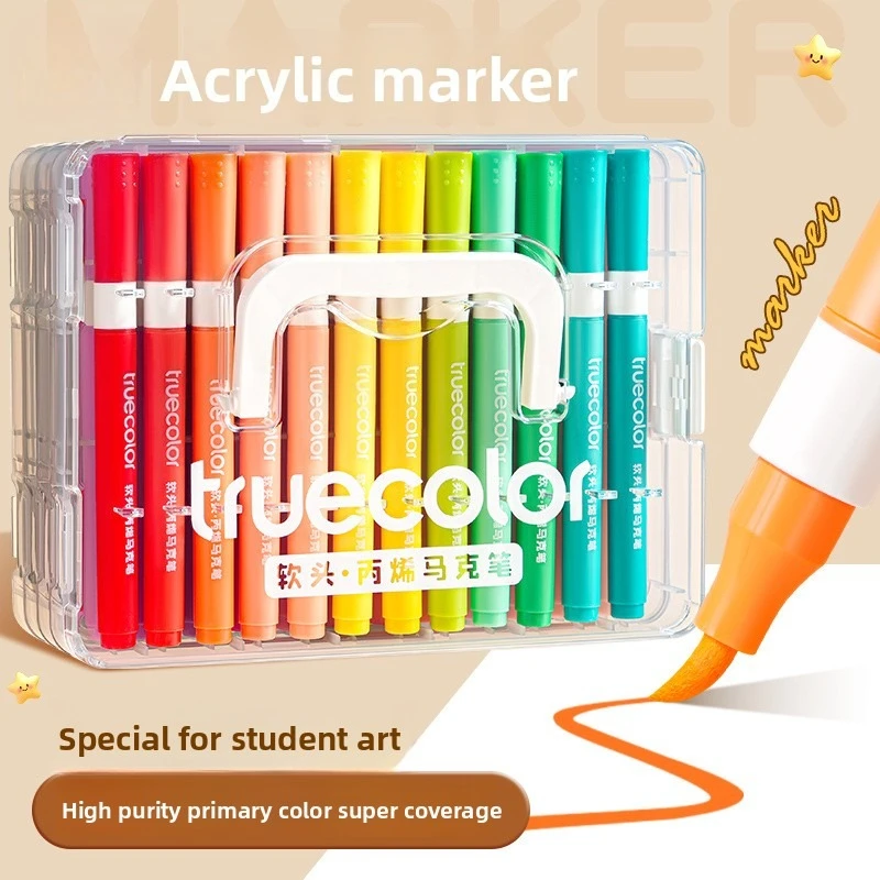 علامات طلاء أكريليك مقاومة للماء مكونة من 12 لونًا، طرف ناعم عديم الرائحة ومقاوم للبهتان، سريع الجفاف ومحمول لمحترفي المجلات الفنية والمسمار