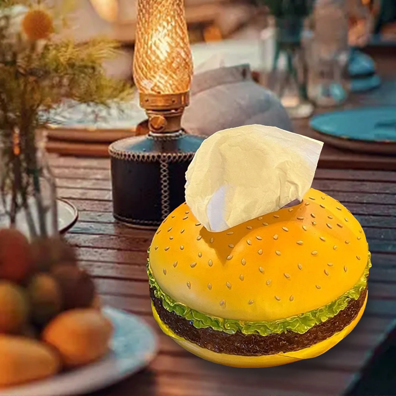 

Hamburger-Shaped Burger Home Innovative Box Idea & Dispenser Fun Tissue Decor Resin Gift Unique - Napkin Novelty Holder For