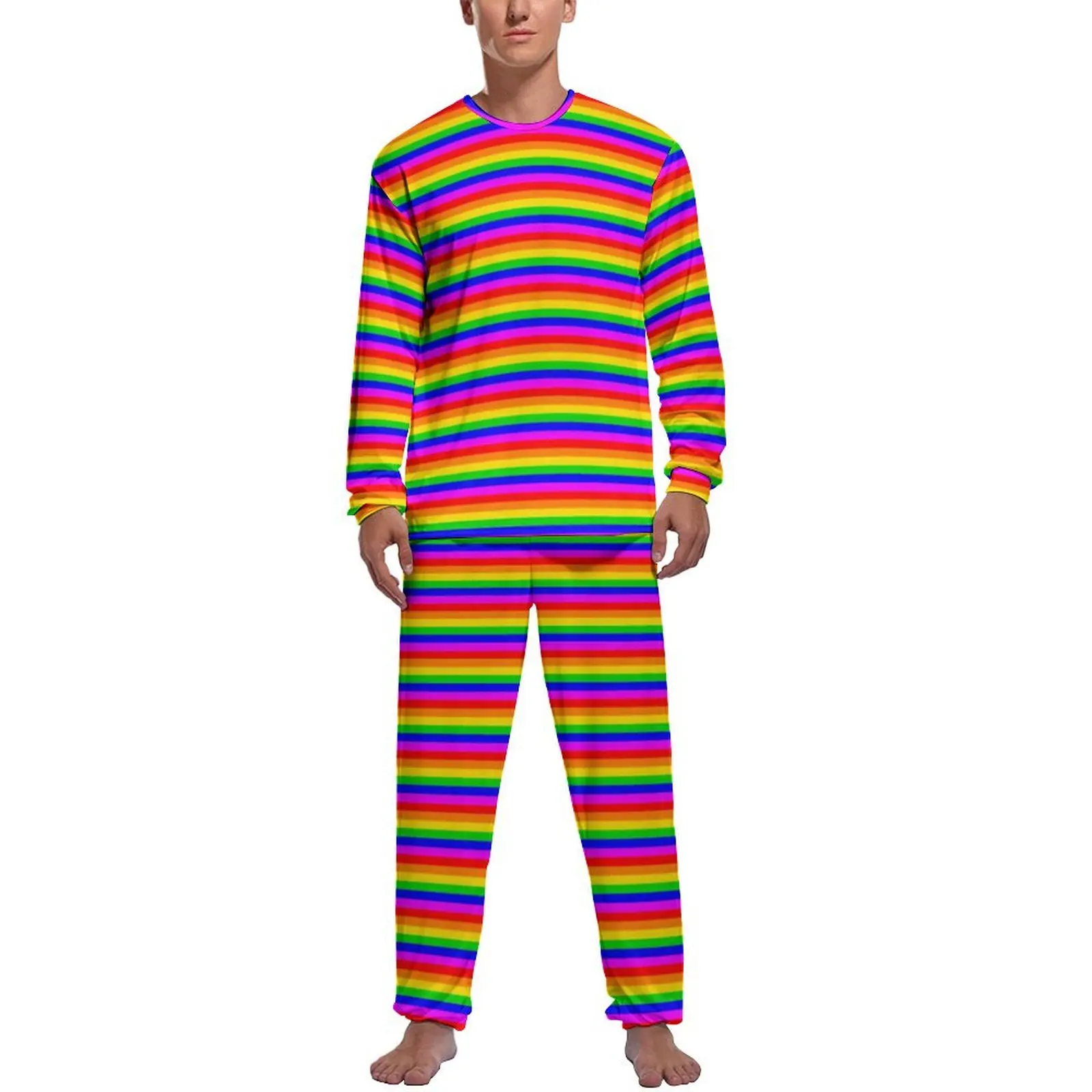 

Gay Rainbow Pajamas Long Sleeves Transgender Rainbow Flag 2 Piece Casual Pajama Sets Spring Mens Graphic Cool Home Suit